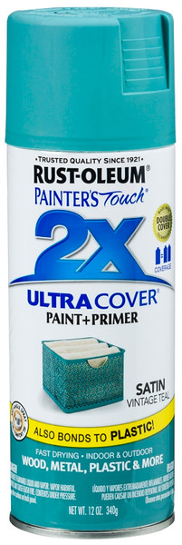 RUST-OLEUM PAINTER'S Touch 2X ULTRA COVER 316292 Spray Paint, Satin, Vintage Teal, 12 oz, Aerosol Can [SKU: ORG8701054]