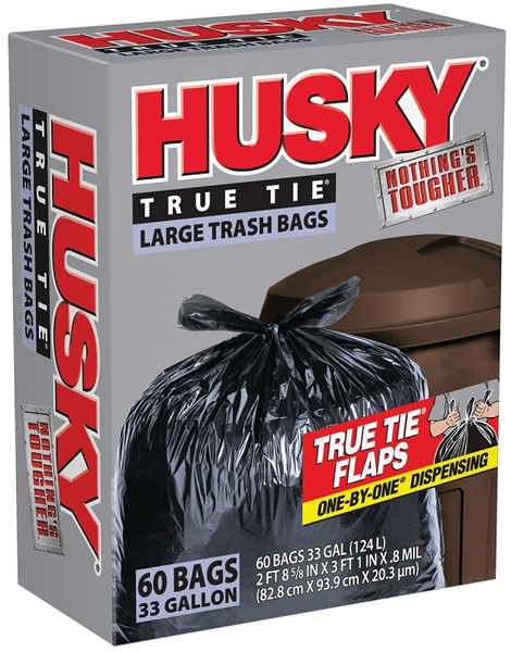 Husky HK33WC060B Trash Bag, 33 gal Capacity, Polyethylene, Black [SKU: ORG7091366]