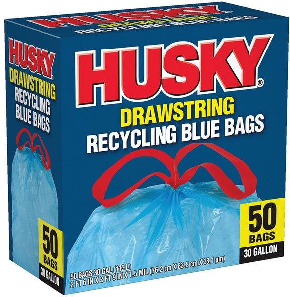 Husky HK30DS050BU Trash Bag with Drawstring, 30 gal Capacity, Blue [SKU: ORG8510471]