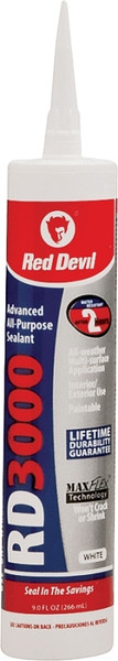 Red Devil 0986 Advanced Sealant, White, 1 day Curing, 20 to 120 deg F, 9 oz Cartridge [SKU: ORG4006235]