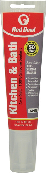 Red Devil 0883 Silicone Sealant, White, 24 hr Curing, -60 to 400 deg F, 2.8 oz Tube [SKU: ORG4165262]