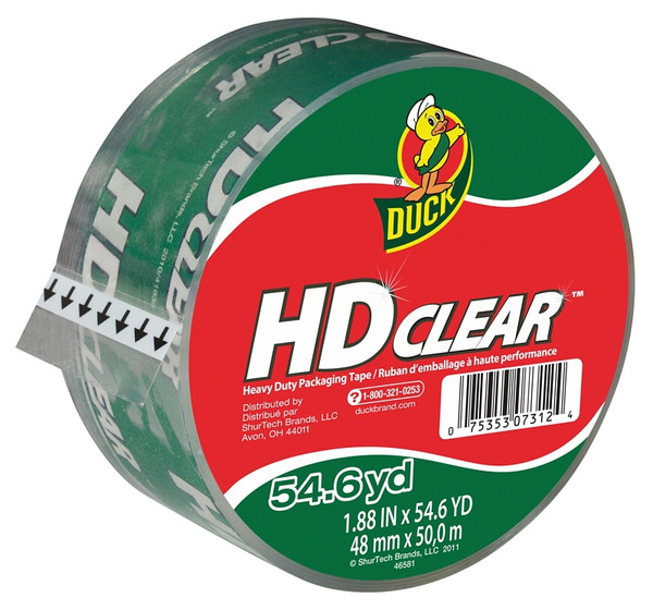 Duck HD Clear 297438 Packaging Tape, 54.6 yd L, 1.88 in W, Clear [SKU: ORG8957789]