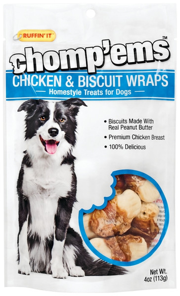 RUFFIN'IT Chomp'ems 8185 Chicken and Biscuit Wrap, Peanut Butter Flavor, 4 oz [SKU: ORG4766754]