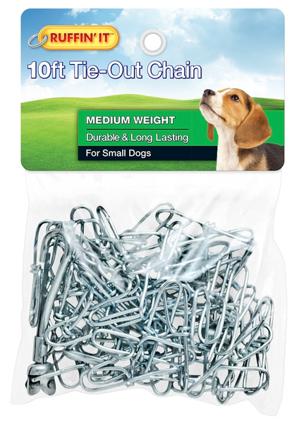 RUFFIN'IT 22100 Tie-Out Chain, Medium-Weight, 10 ft L Belt/Cable, Steel, Silver [SKU: ORG4768685]