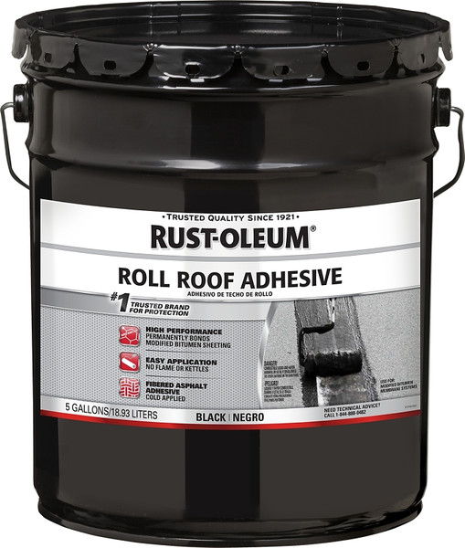 RUST-OLEUM 347432 Roll Roofing Adhesive, Black, Liquid, 4.75 gal [SKU: ORG2431252]