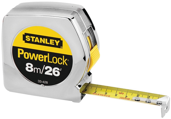 STANLEY 33-428L Tape Measure, 26 ft L Blade, 1 in W Blade, Steel Blade, ABS Case, Chrome Case [SKU: ORG6183206]