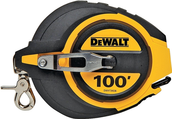 DeWALT DWHT34036L Tape Measure, 100 ft L Blade, 3/8 in W Blade, Steel Blade, ABS Case, Black/Yellow Case [SKU: ORG4758181]