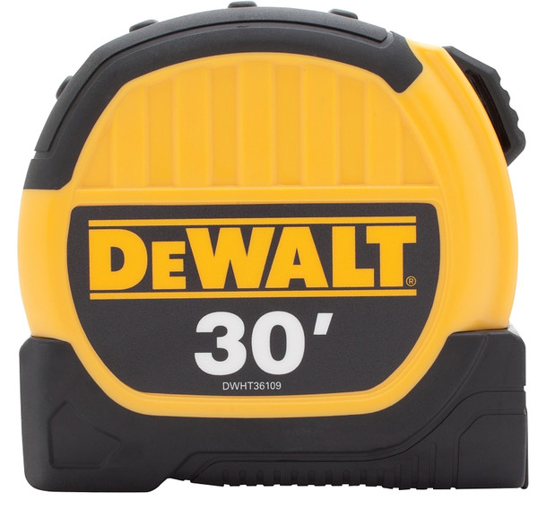 DeWALT DWHT36109 Tape Measure, 30 ft L Blade, 1-1/8 in W Blade, Steel Blade, ABS Case, Black/Yellow Case [SKU: ORG2441764]