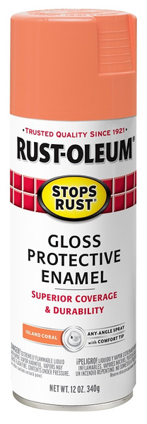 Stops Rust 353010 Protective Enamel Paint, Gloss, Island Coral, 12 oz, Aerosol Can [SKU: ORG2430932]
