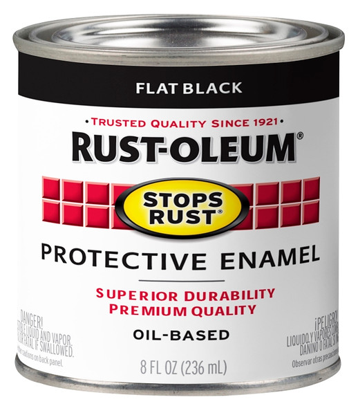 RUST-OLEUM Stops Rust 353494 Protective Enamel Paint, Flat, Black, 8 oz [SKU: ORG2430809]