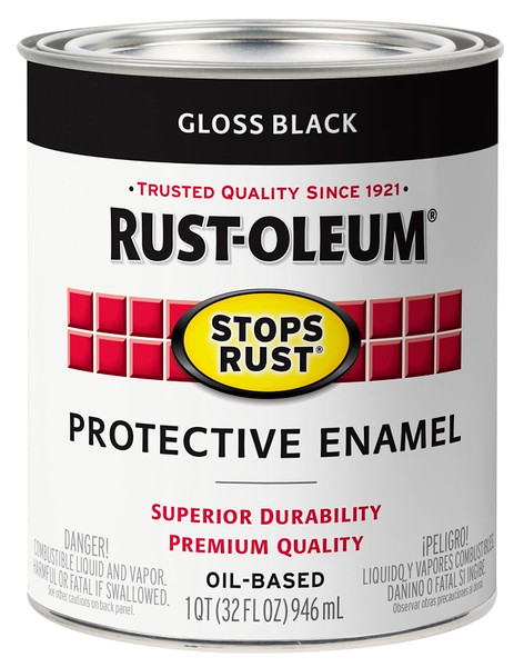 RUST-OLEUM Stops Rust 353575 Protective Enamel Paint, Gloss, Black, 1 qt [SKU: ORG2430700]