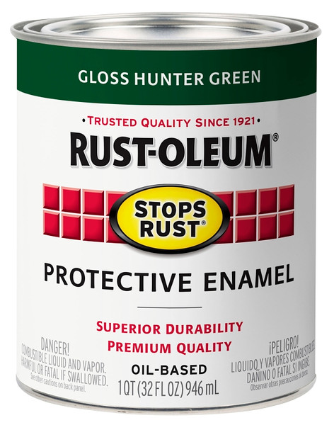 RUST-OLEUM Stops Rust 353576 Protective Enamel Paint, Gloss, Hunter Green, 1 qt [SKU: ORG2430650]