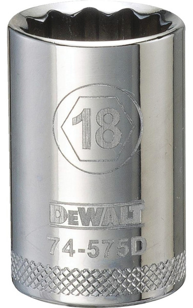 DeWALT DWMT74575OSP Drive Socket, 18 mm Socket, 1/2 in Drive, 12-Point, Steel, Polished Chrome Vanadium [SKU: ORG7516289]