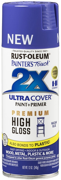 2X ULTRA COVER Painter's Touch 355057 Spray Paint, High-Gloss, Macaw Blue, 12 oz, Aerosol Can [SKU: ORG5651369]