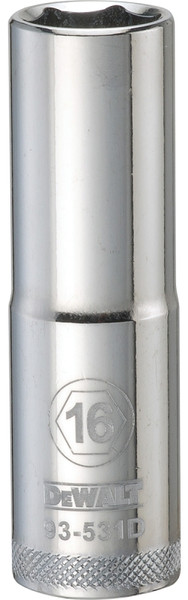 DeWALT DWMT93531OSP Drive Socket, 16 mm Socket, 1/2 in Drive, 6-Point, Vanadium Steel, Polished Chrome [SKU: ORG7520422]