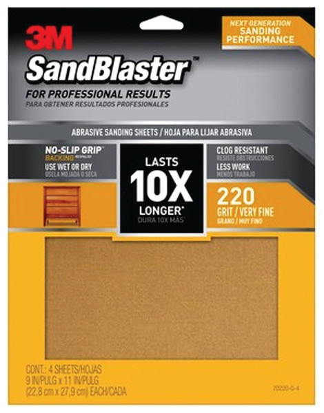 3M SandBlaster Series 20220-G-4 Sandpaper, 11 in L, 9 in W, 220 Grit, Fine, Aluminum Oxide Abrasive [SKU: ORG7185879]