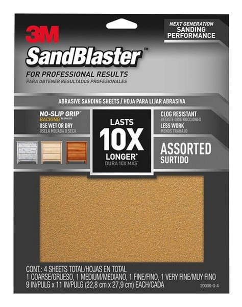 3M 20000-G-4 Sandpaper Sheet, 11 in L, 9 in W, 80, 120, 180, 220 Grit, Aluminum Oxide Abrasive, Ceramic Backing [SKU: ORG7344708]