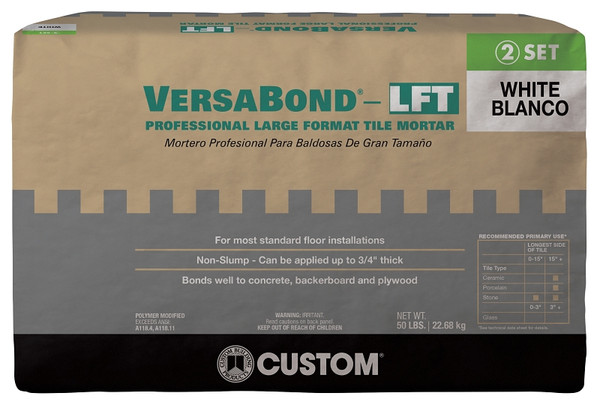CUSTOM VersaBond Series VBLFTMW50 Tile Mortar, White, Solid, 50 lb Bag [SKU: ORG7388598]