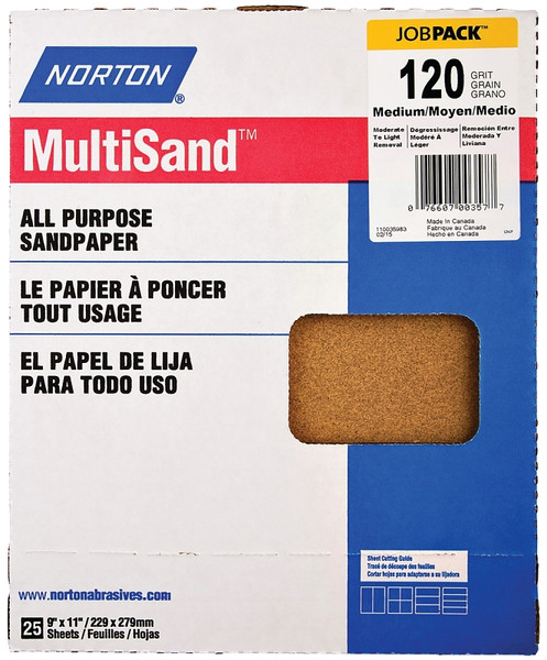 NORTON Adalox 07660700159 Sanding Sheet, 11 in L, 9 in W, Medium, 120 Grit, Aluminum Oxide Abrasive, Paper Backing [SKU: ORG3306255]