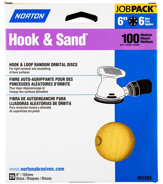 NORTON Hook & Sand 07660701633 Vacuum Disc, 6 in Dia, P100 Grit, Medium, Aluminum Oxide Abrasive, Paper Backing [SKU: ORG3310596]