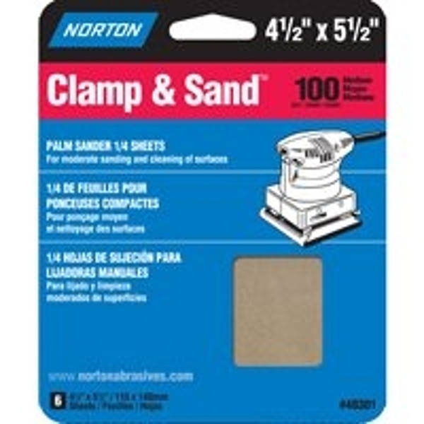NORTON 48301 Multi-Stand Sheet, 4-1/2 in W, 5-1/2 in L, 100 Grit, Medium, Aluminum Oxide Abrasive, Paper Backing [SKU: ORG3308707]