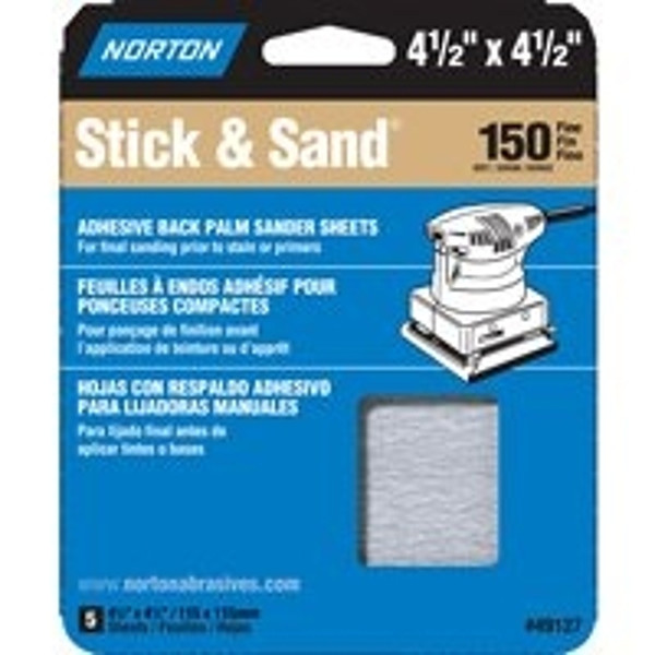 NORTON 07660749127 Sanding Sheet, 4-1/2 in L, 4-1/2 in W, Fine, 150 Grit [SKU: ORG3308764]