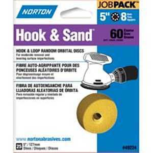 NORTON 49224 Sanding Disc, 5 in Dia, Coated, P60 Grit, Coarse, Aluminum Oxide Abrasive, Paper Backing [SKU: ORG3307386]