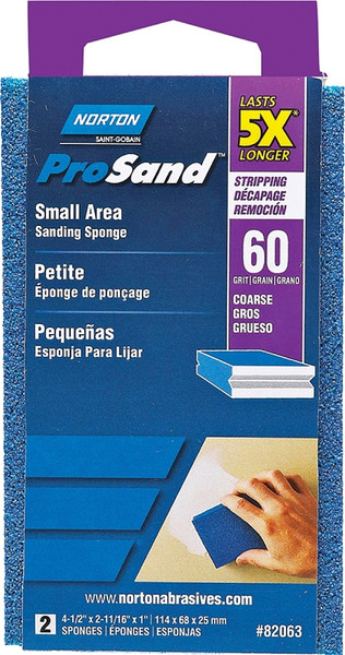 NORTON ProSand 82063 Sanding Sponge, 4-1/2 in L, 2-11/16 in W, 60 Grit, Medium, Aluminum Oxide Abrasive [SKU: ORG3310166]