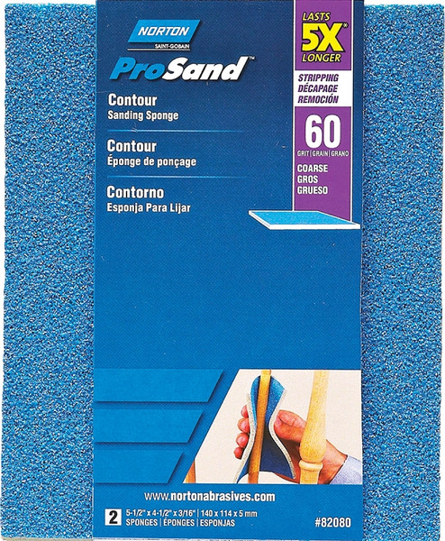 NORTON ProSand 82080 Sanding Sponge, 5-1/2 in L, 4-1/2 in W, 60 Grit, Coarse, Aluminum Oxide Abrasive [SKU: ORG3310075]