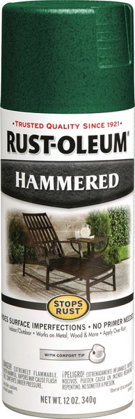 RUST-OLEUM STOPS RUST 7211830 Spray Paint, Hammered, Deep Green, 12 oz, Aerosol Can [SKU: ORG6238117]