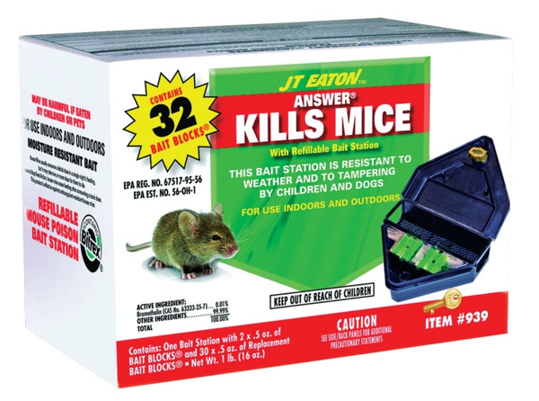 J.T. EATON Answer 939 Mouse Killer with Reusable Bait Station, 15 oz Bait, Green [SKU: ORG1573211]
