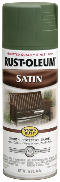 RUST-OLEUM STOPS RUST 7737830 Enamel Paint, Low Satin, Spruce, 12 oz, Aerosol Can [SKU: ORG6750350]