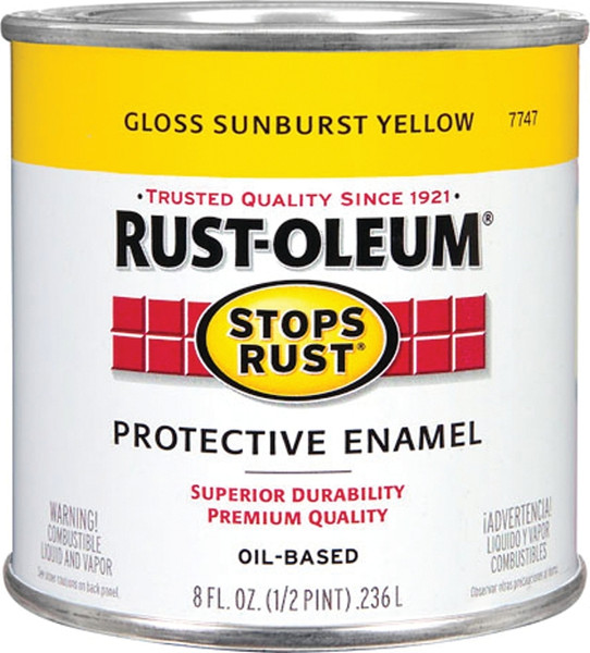 RUST-OLEUM STOPS RUST 7747730 Protective Enamel, Gloss, Sunburst Yellow, 0.5 pt Can [SKU: ORG6825087]