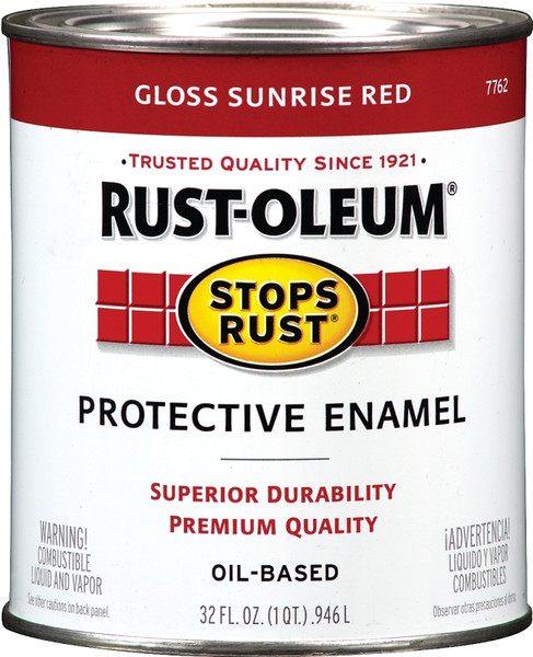 RUST-OLEUM STOPS RUST 7762502 Protective Enamel, Gloss, Sunrise Red, 1 qt Can [SKU: ORG6786487]