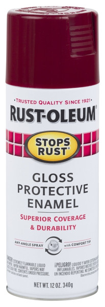 RUST-OLEUM STOPS RUST 7768830 Protective Enamel Spray Paint, Gloss, Burgundy, 12 oz, Aerosol Can [SKU: ORG2150340]