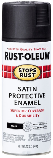 RUST-OLEUM STOPS RUST 7777830 Enamel Paint, Low Satin, Black, 12 oz, Aerosol Can [SKU: ORG2569143]