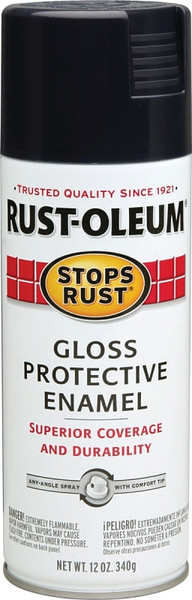 RUST-OLEUM STOPS RUST 7779830 Protective Enamel Spray Paint, Gloss, Black, 12 oz, Aerosol Can [SKU: ORG2553410]
