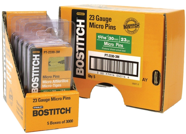 Bostitch PT-2330-3M Pin Nail, 0.64 in Dia, 1-3/16 in L, 23 ga Thick, Steel, Bright [SKU: ORG3800778]