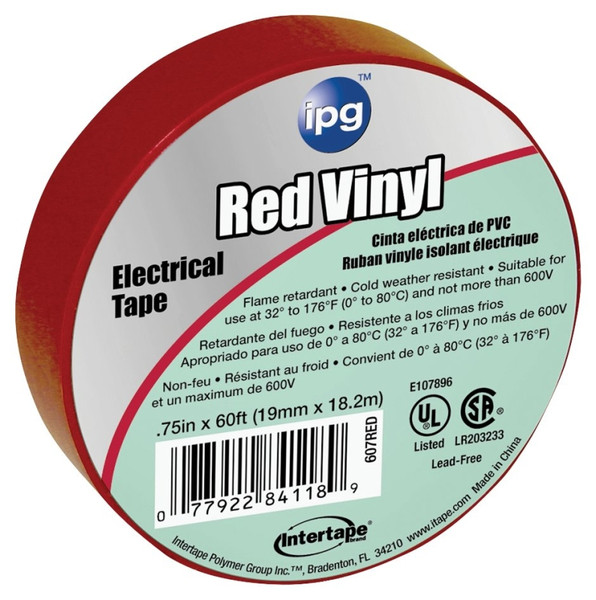 IPG 85832 Electrical Tape, 60 ft L, 3/4 in W, PVC Backing, Red [SKU: ORG1008333]