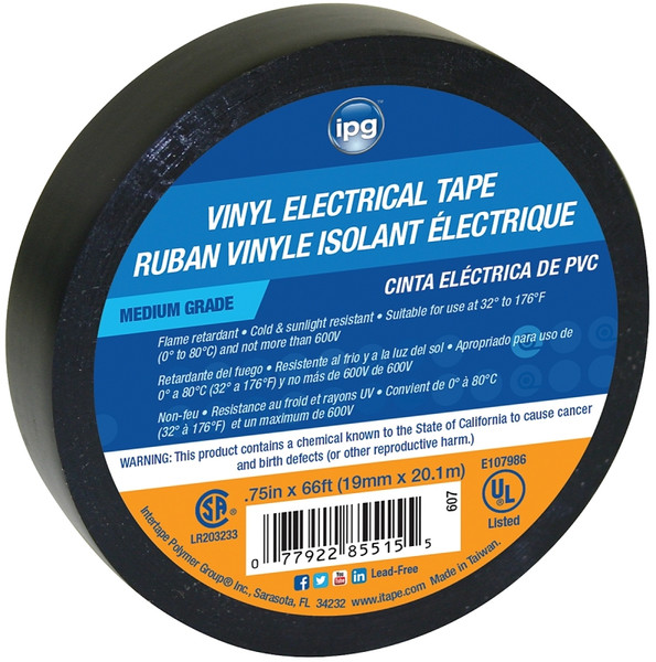 IPG 85835 Electrical Tape, 66 ft L, 3/4 in W, PVC Backing [SKU: ORG6346498]