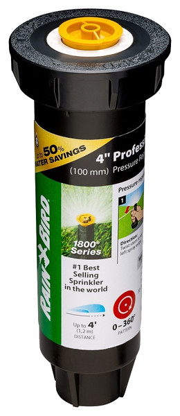 Rain Bird 1800 1804AP4PRS Pressure Regulated Pop-Up Sprinkler, 1/2 in Connection, FNPT, 4 in H Pop-Up, 4 ft [SKU: ORG8612079]