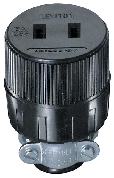 Leviton 612 Electrical Connector, 2 -Pole, 15 A, 125 VAC, NEMA: NEMA 1-15R, Black [SKU: ORG4591509]