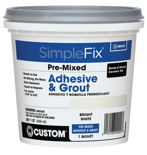 CUSTOM SimpleFix TAGWQT Pre-Mixed Adhesive and Grout, Paste, Bright White, 1 qt Pail [SKU: ORG7862154]