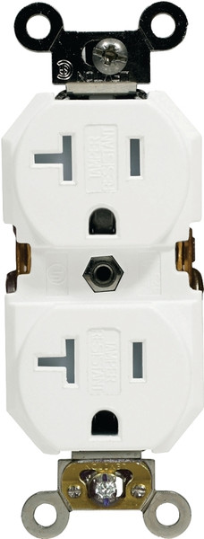 Leviton S12-TBR20-00W Duplex Receptacle, 2 -Pole, 20 A, 125 V, Back, Side Wiring, NEMA: 5-20R, White [SKU: ORG7018930]
