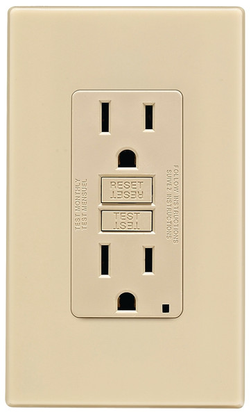 Leviton C31-GFNT1-0PI GFCI Duplex Receptacle, 2 -Pole, 15 A, 125 V, Back, Side Wiring, NEMA: 5-15R, Ivory [SKU: ORG4996757]