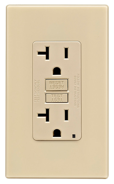 Leviton C31-GFNT2-0PI GFCI Duplex Receptacle, 2 -Pole, 20 A, 125 V, Back, Side Wiring, NEMA: 5-20R, Ivory [SKU: ORG4997003]