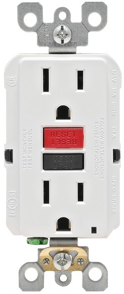 Leviton R72-GFNT1-0RW GFCI Duplex Receptacle, 2 -Pole, 15 A, 125 V, Back, Side Wiring, NEMA: 5-15R, White [SKU: ORG7059116]