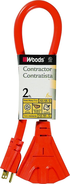 CCI 990824 Extension Cord, 2 ft L, 3 -Outlet, 15 A, 125 V, Orange Sheath [SKU: ORG8099418]
