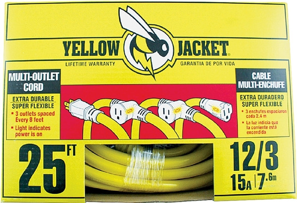 Woods 2830 Power Block Adapter Cord, 12 AWG Cable, 25 ft L, 15 A, 125 V, Yellow [SKU: ORG8052151]