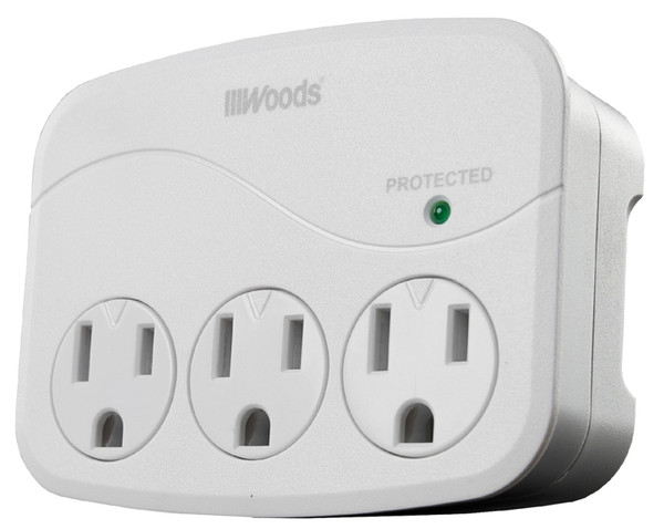 Woods 41034 Surge Protector, 120 VAC, 15 A, 3 -Outlet, 1000 J Energy, White [SKU: ORG7226079]
